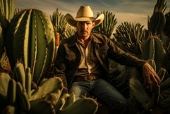 Sprawling Man cowboy agave field desert. Generate Ai Product Image 1