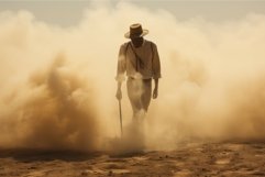 Rugged Man desert field smoke. Generate Ai Product Image 1