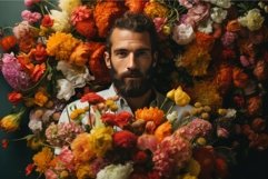 Rustic Bearded man with flowers. Generate Ai Product Image 1