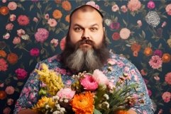 Bearded man with flowers. Generate Ai Product Image 1