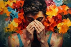 Whimsical Bearded man with flowers. Generate Ai Product Image 1