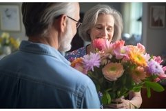 Senior man giving flowers to his wife. Generate ai Product Image 1