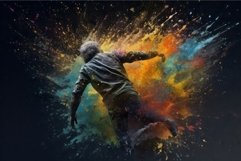 Man jump colorful splash on wall. Generate Ai Product Image 1