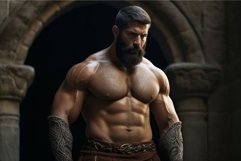 Chiseled Man muscular medieval photo shot. Generate Ai Product Image 1