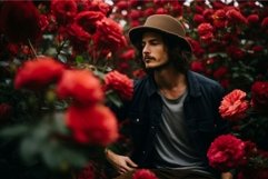 Radiant Man posing in rose village garden. Generate ai Product Image 1