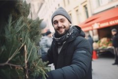 Delighted man selling Christmas trees. Generate ai Product Image 1