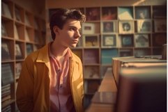 Young man at vintage record store. Generate ai Product Image 1