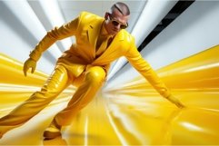 Waterproof Man wearing yellow latex. Generate ai Product Image 1