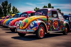 Creative Car colorful graveyard. Generate Ai Product Image 1