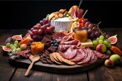 Colorful Meat cheese fruits tray. Generate Ai Product Image 1