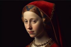 Medieval princess portrait red fashion. Generate Ai Product Image 1