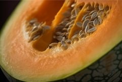 Melon half closeup fruit. Generate Ai Product Image 1