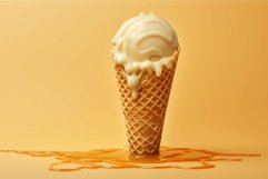 Soggy Melted ice cream and wafer cone. Generate Ai Product Image 1