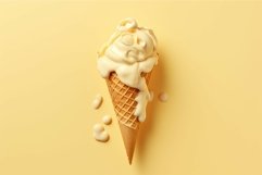 Messy Melted ice cream and wafer cone. Generate Ai Product Image 1