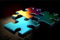 Closeup photo of metal puzzles on black surface. Generate ai Product Image 1