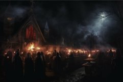 Midnight mass devil near creepy house. Generate Ai Product Image 1