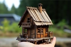 Miniature wooden house at winter. Generate Ai Product Image 1