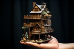 Wintry Miniature wooden house at winter. Generate Ai Product Image 1