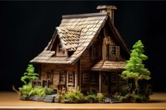 Wooden Miniature wooden house at winter. Generate Ai Product Image 1