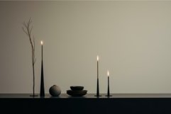 Simplistic Minimalist eucalyptus table burning candles. Gene Product Image 1