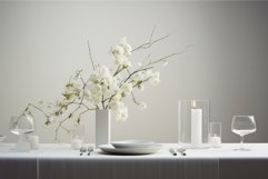 Minimalist eucalyptus table decor candles. Generate Ai Product Image 1