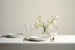 Elegant Minimalist eucalyptus table decor candles. Generate Product Image 1