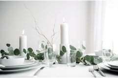 Minimalist eucalyptus table decor candles. Generate Ai Product Image 1