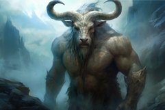 Ferocious Minotaur myth with man warrior illustration. Gener Product Image 1