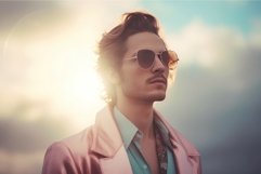 Model man pink jacket morning sky. Generate Ai Product Image 1