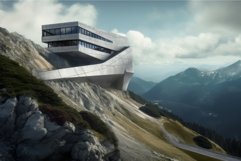 Modern building mountain road. Generate Ai Product Image 1