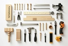 Modern carpenters equipment tools on white background. Gener Product Image 1