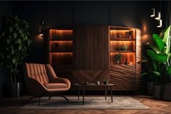 Modern interior wooden cabinet soft chair. Generate Ai Product Image 1