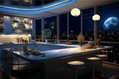Modern kitchen interior evening. Generate Ai Product Image 1