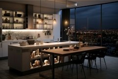 Stylish Modern kitchen interior evening. Generate Ai Product Image 1