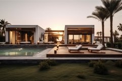 Modern luxury villa exterior pool. Generate Ai Product Image 1