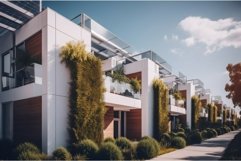 Modern eco friendly homes green area. Generate Ai Product Image 1