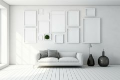 Modern white living room frame wall. Generate Ai Product Image 1