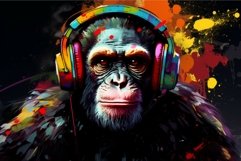 Musical Monkey headphones color music. Generate Ai Product Image 1