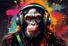 Comfortable Monkey headphones color music. Generate Ai Product Image 1