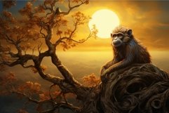 Monkey tree forest sunlight. Generate Ai Product Image 1
