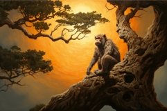 Vibrant Monkey tree forest sunlight. Generate Ai Product Image 1