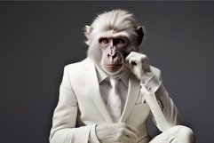 Sophisticated Monkey white suit. Generate Ai Product Image 1