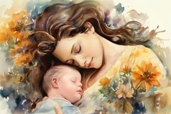 Artistic Mother baby love watercolor. Generate Ai Product Image 1