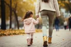 Mother supporting daughter while walking in park. Generate A Product Image 1