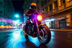 Biker rides in night city. Generate Ai Product Image 1