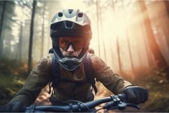 Mountain biker forest trail. Generate AI Product Image 1