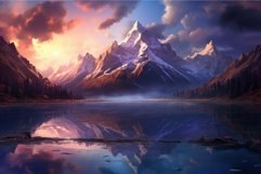 Tranquil Mountains lake art sunset. Generate Ai Product Image 1