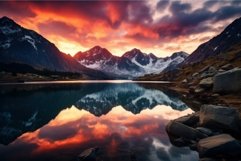 Majestic Mountains art sunset lake. Generate Ai Product Image 1