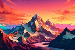 Mountains art sunset poster. Generate Ai Product Image 1