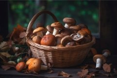 Mushroom autumn boletus in wicker basket. Generate ai Product Image 1